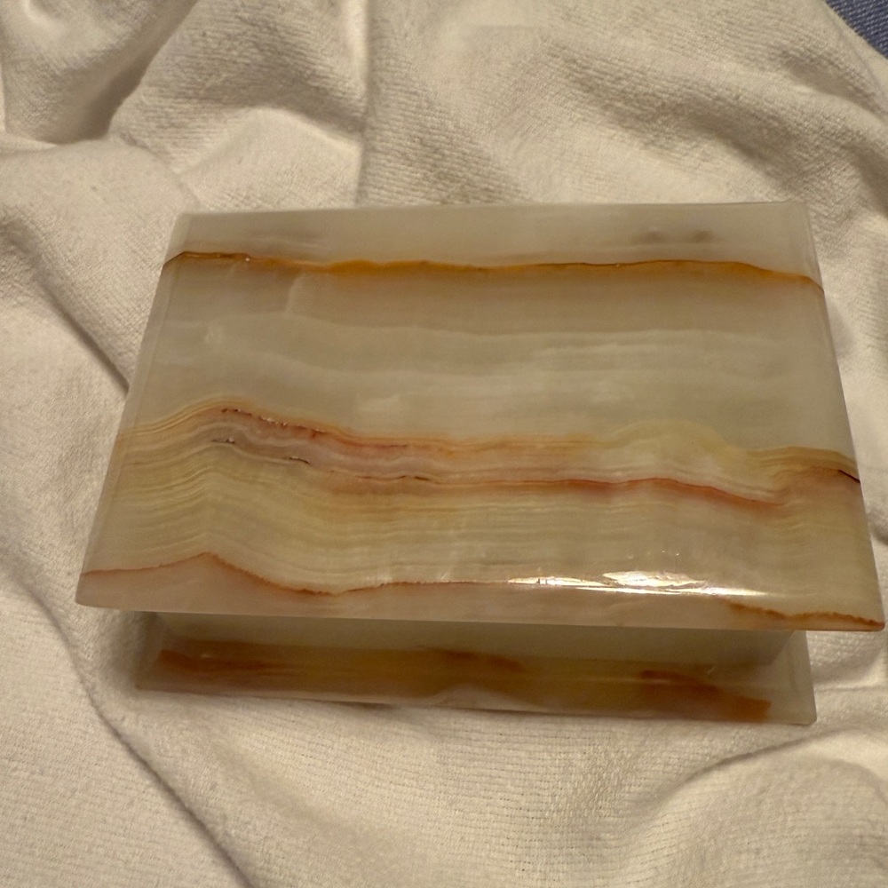 Onyx Box Hinged VTG Jewelry Storage Stone Trinket Box Colorful Veins